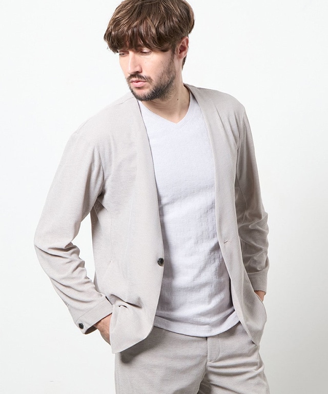 ヘリンボンジャカード　ノーカラージャケット