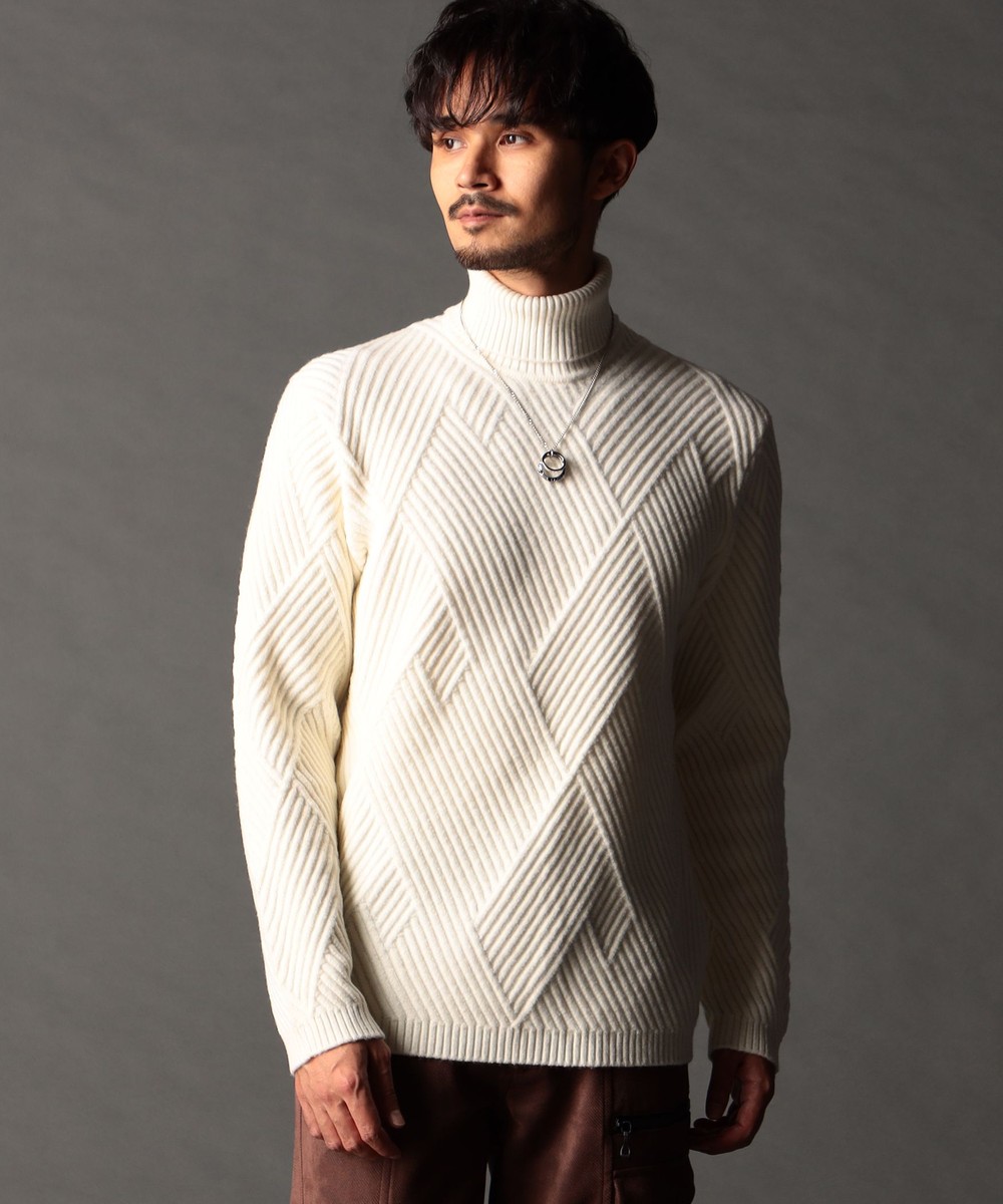 ビッグバスケットジャカード タートルネックニット