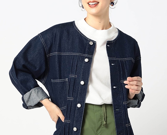 【BROOKLYN OVERALL】ノーカラーデニムジャケット