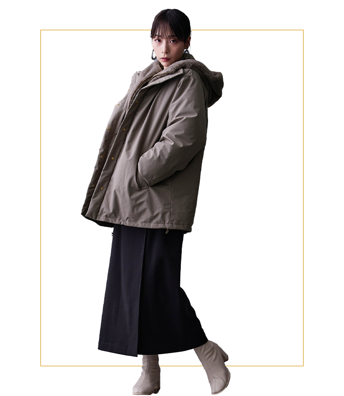 ファーライナー付きドロストダウンブルゾン